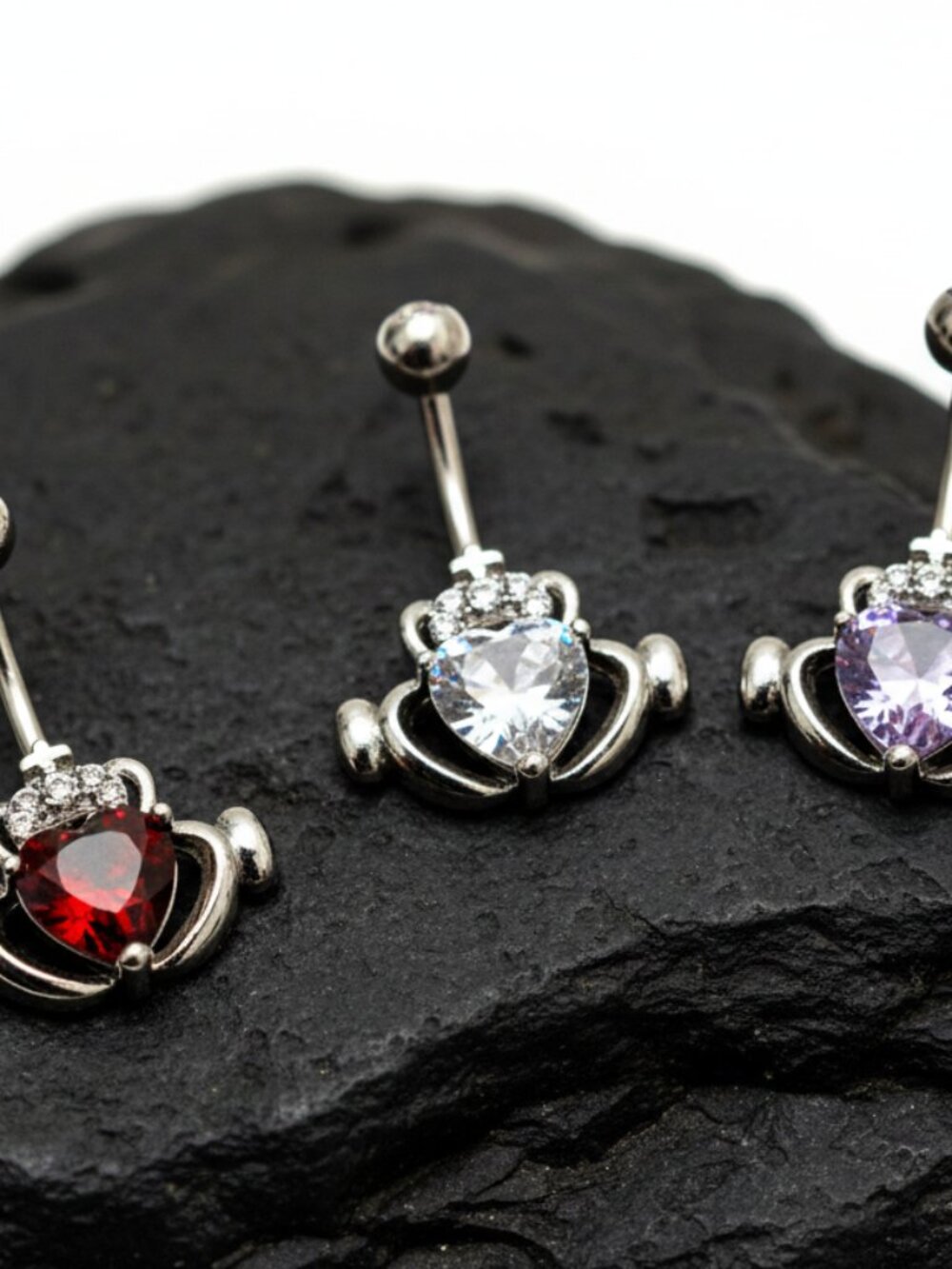 Trio Heart Gemstone Belly Rings